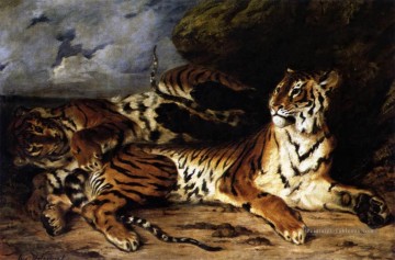 Eugène Delacroix œuvres - Un jeune tigre jouant avec sa mère romantique Eugène Delacroix